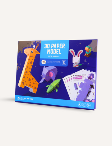 3D Paper Model kit with Cute Animals including giraffe, elephant, alligator, and bunny.