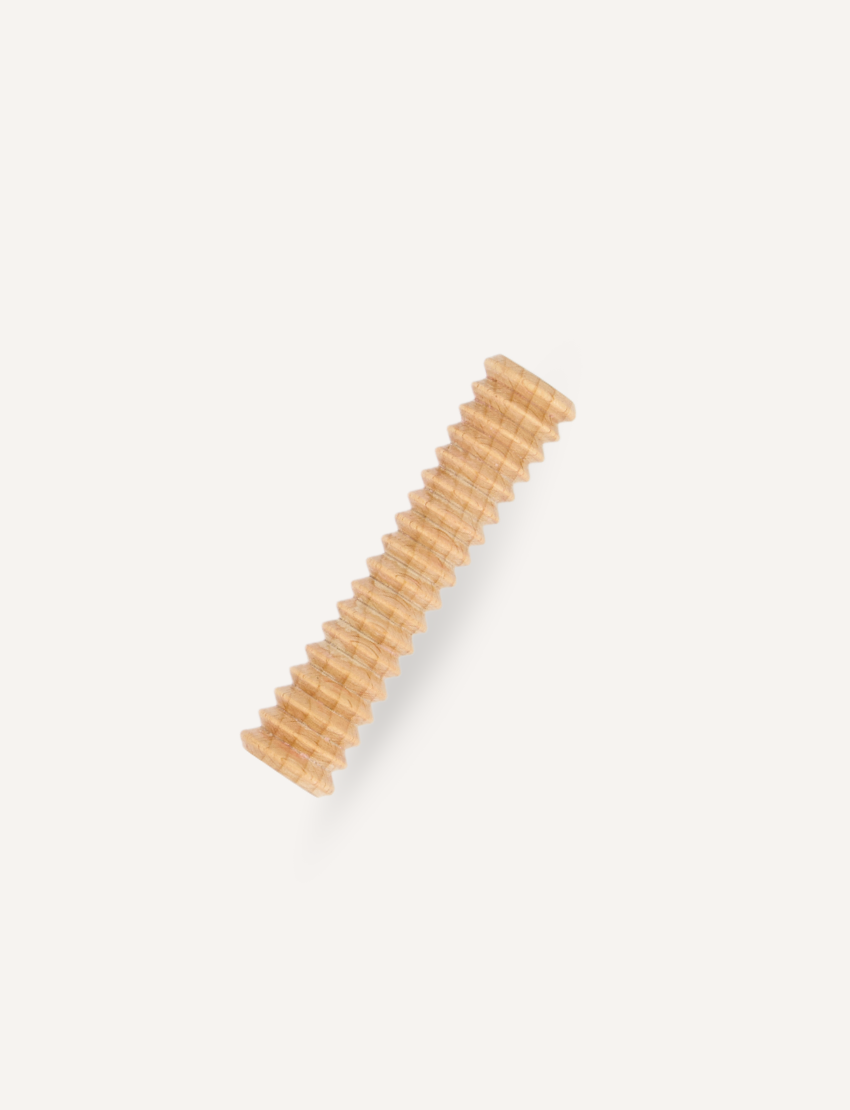 Close-up of a ribbed Wooden Fidget from Sensory Play Australia, crafted from natural wood for tactile input and focus.