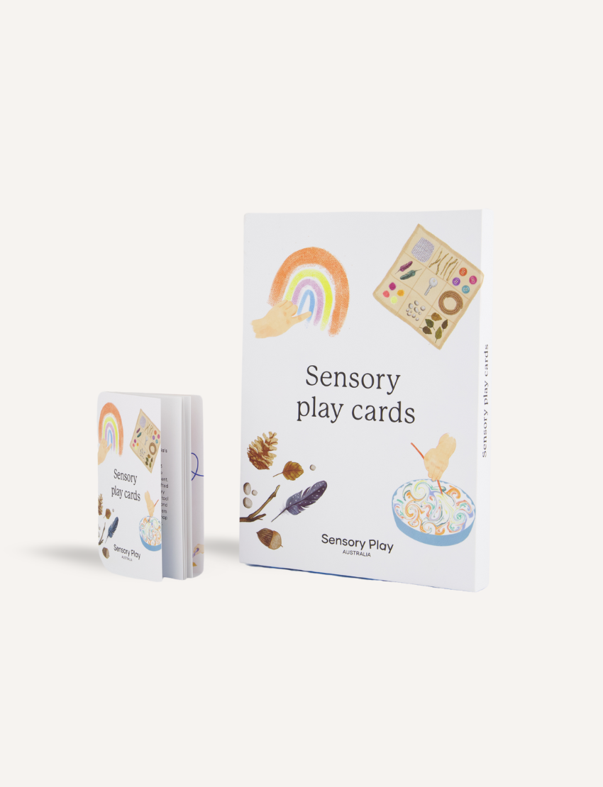 Sensory play cards by The Play Way, featuring engaging illustrations and activities for emotional regulation and focus support.