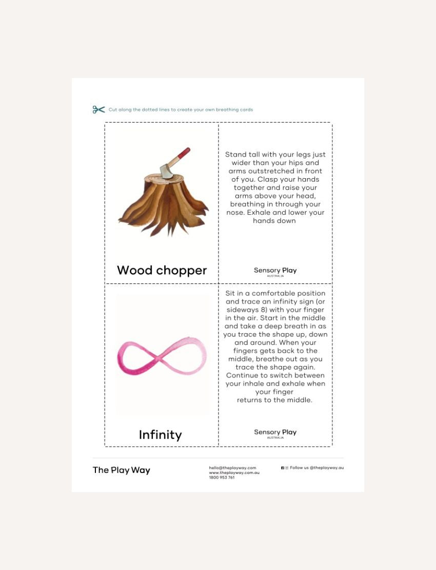 Close up of Breathing cards product packaging and description page for The Play Way.