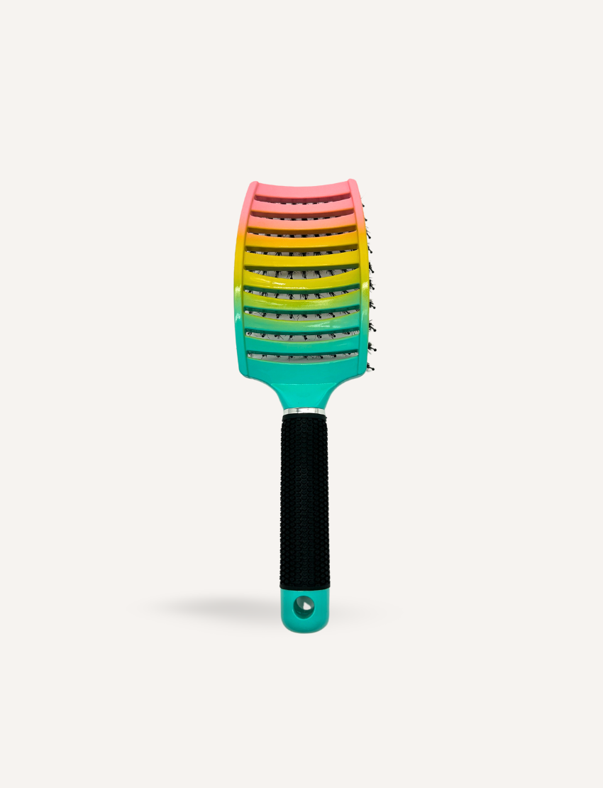 A therapist-designed rainbow sensory hair brush from Sensory Play Australia, transforming hair care into a calming, multi-sensory experience for all ages.