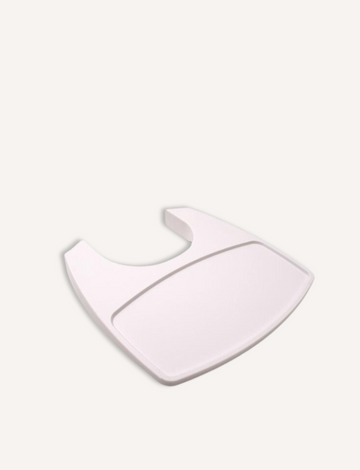 Close-up of a white detachable tray for a high chair.