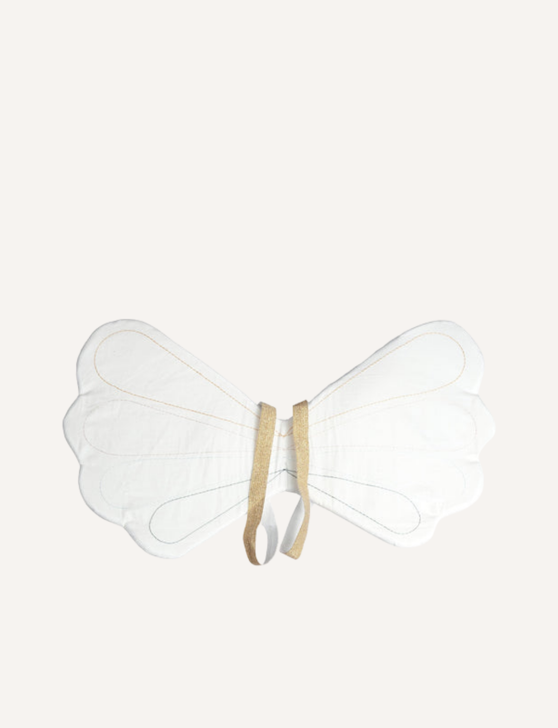 Pristine white, plush fairy wings with gold ribbon ties, ready for imaginative play.