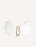Pristine white, plush fairy wings with gold ribbon ties, ready for imaginative play.