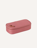 Pink eco pencil case with embroidered horse, 'Wild at Heart' text, zipped closure.