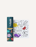 HeyDoodle Mini Mat with jungle animals and alphabet letters, packaged in a tube.