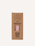 Cardboard packaging for an 'URBAN BOTTLE' stainless steel water bottle, featuring a pink dinosaur design.