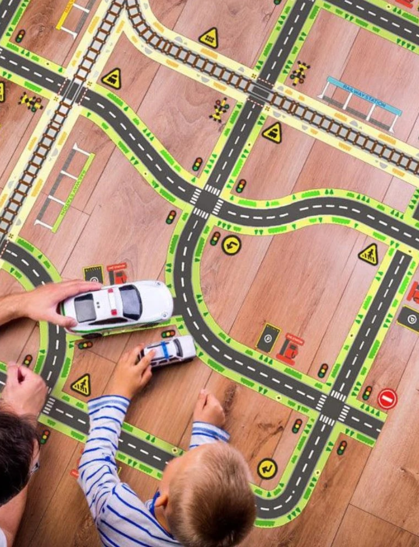 Mideer Road Tape toy kit with road stickers and traffic signs, perfect for creative play.