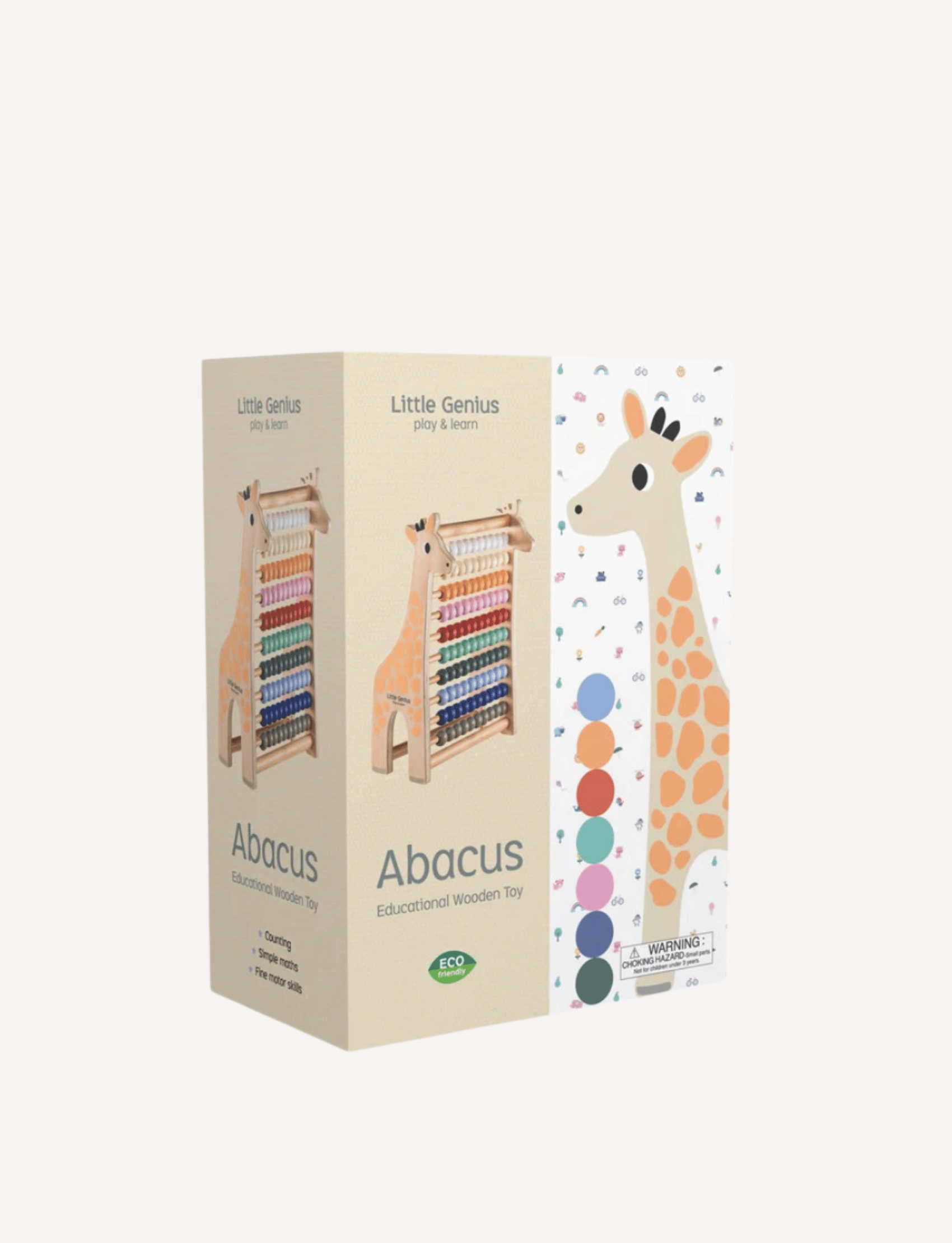 Little Genius Abacus educational wooden toy with giraffe design packaging.