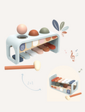 2-in-1 Speedy Monkey xylophone and ball pounder toy, shown in use and product shots.
