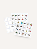 Multiple sheets of Sensory Play Australia Kinder Routine visual magnet cards, a therapist-designed tool for daily schedules.