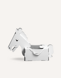 A white cardboard horse toy, assembled, displayed on a white background.