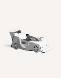 White cardboard 3D race car model with spoiler and black wheels.