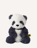 Plush panda with dark grey accents and a WWF tag sitting on a white background.