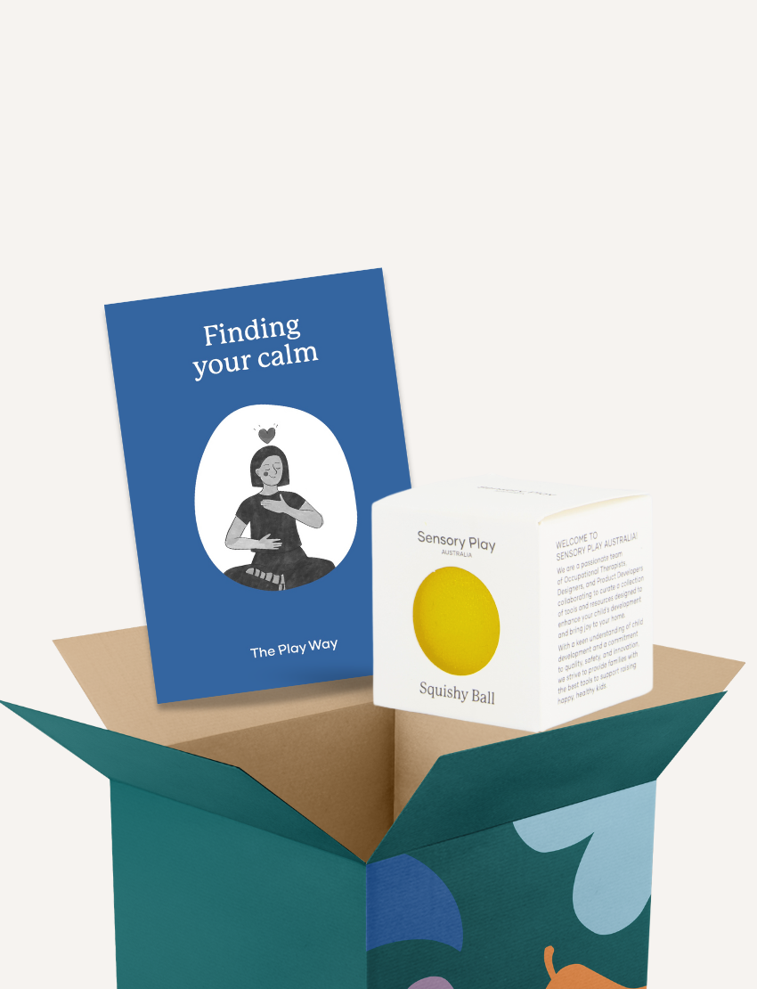 The Play Way Calm Story and Squishy Ball Kit, therapist-designed for emotional and sensory regulation in children.