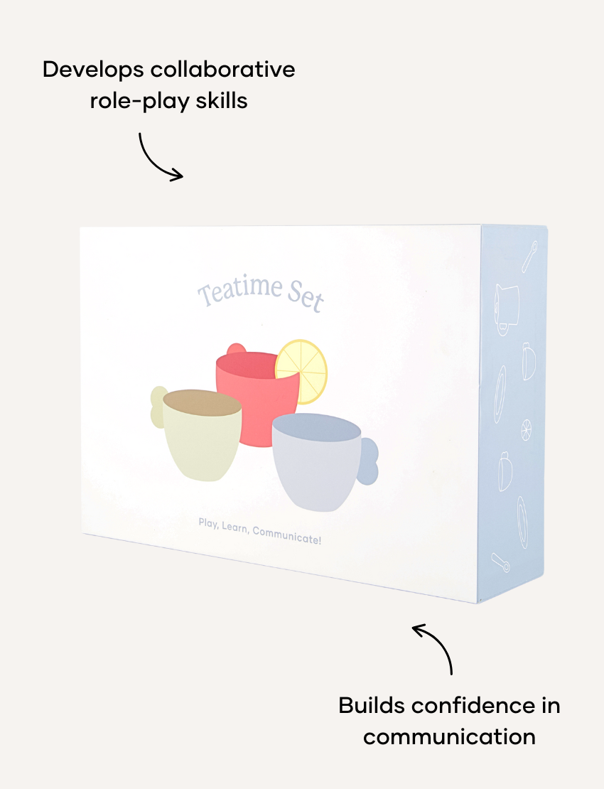 The delightful Teatime Set from Sensory Play Australia, with teapot, cups, and lemon slice for imaginative social play.