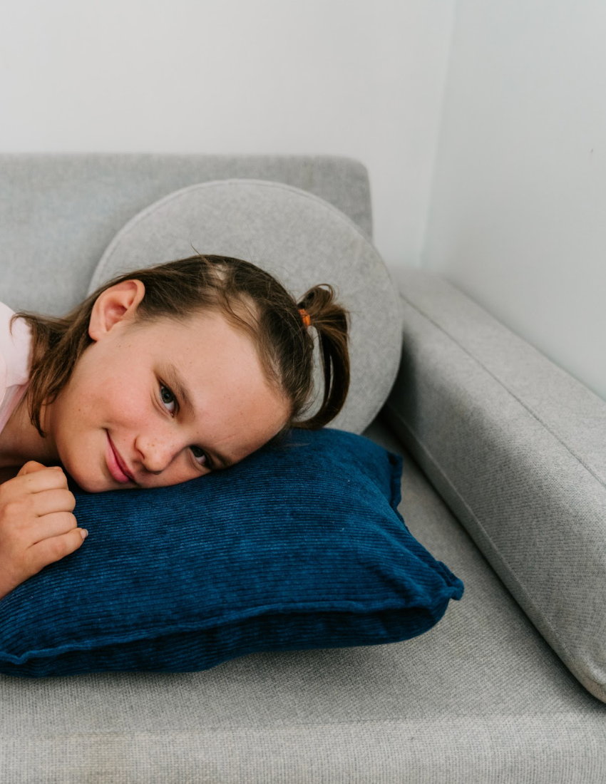 Sensory Play Australia Vibrating Cushion, a dark navy ribbed pillow offering soothing tactile input for sensory regulation and calm.