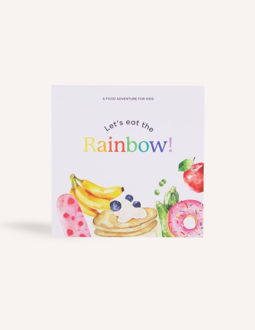 "Let's Eat the Rainbow!" book cover by Sensory Play Australia. Promotes healthy eating & food exploration for children.