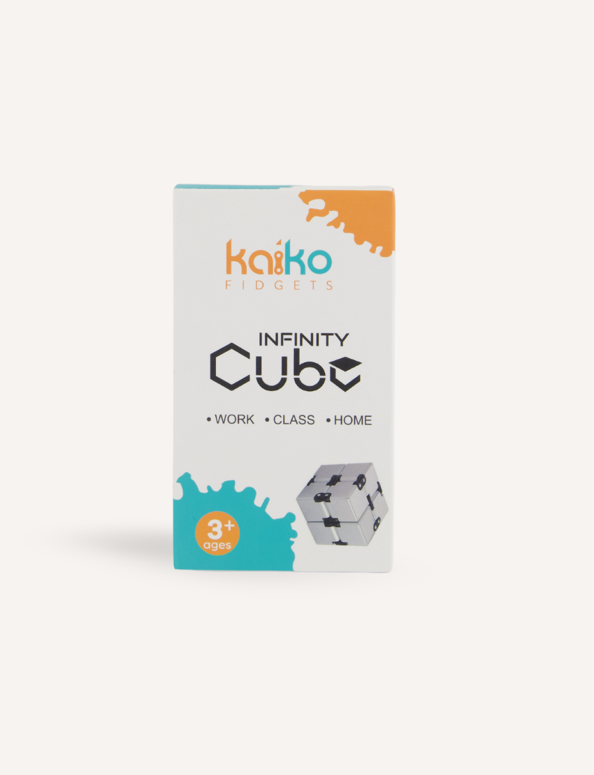 The Play Way Infinity Cube packaging, a key fidget tool within the Regulation Preferences Kit, for sensory input and focus.