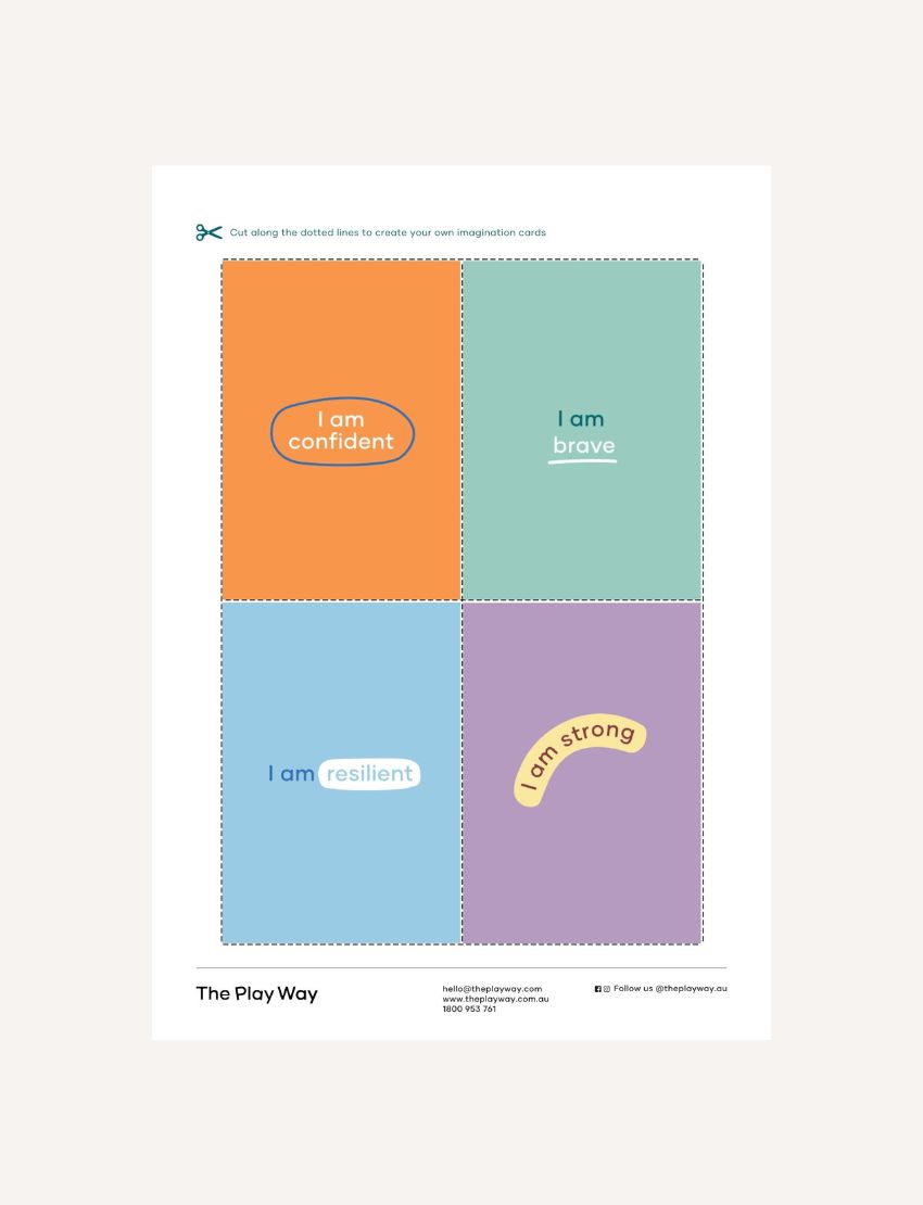 Close up of Affirmation cards product packaging and description page for The Play Way.