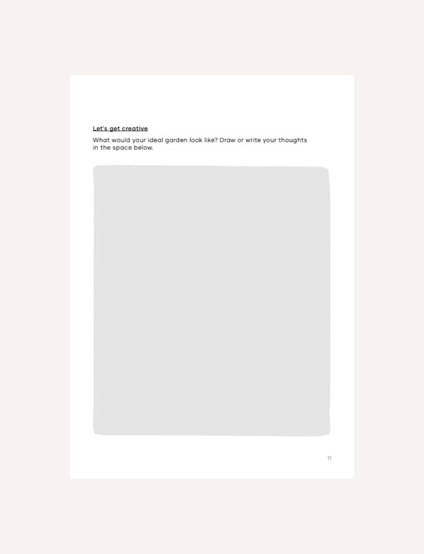 Grow Gardening Journal: 'Let's Get Creative' page for drawing or writing about an ideal garden.