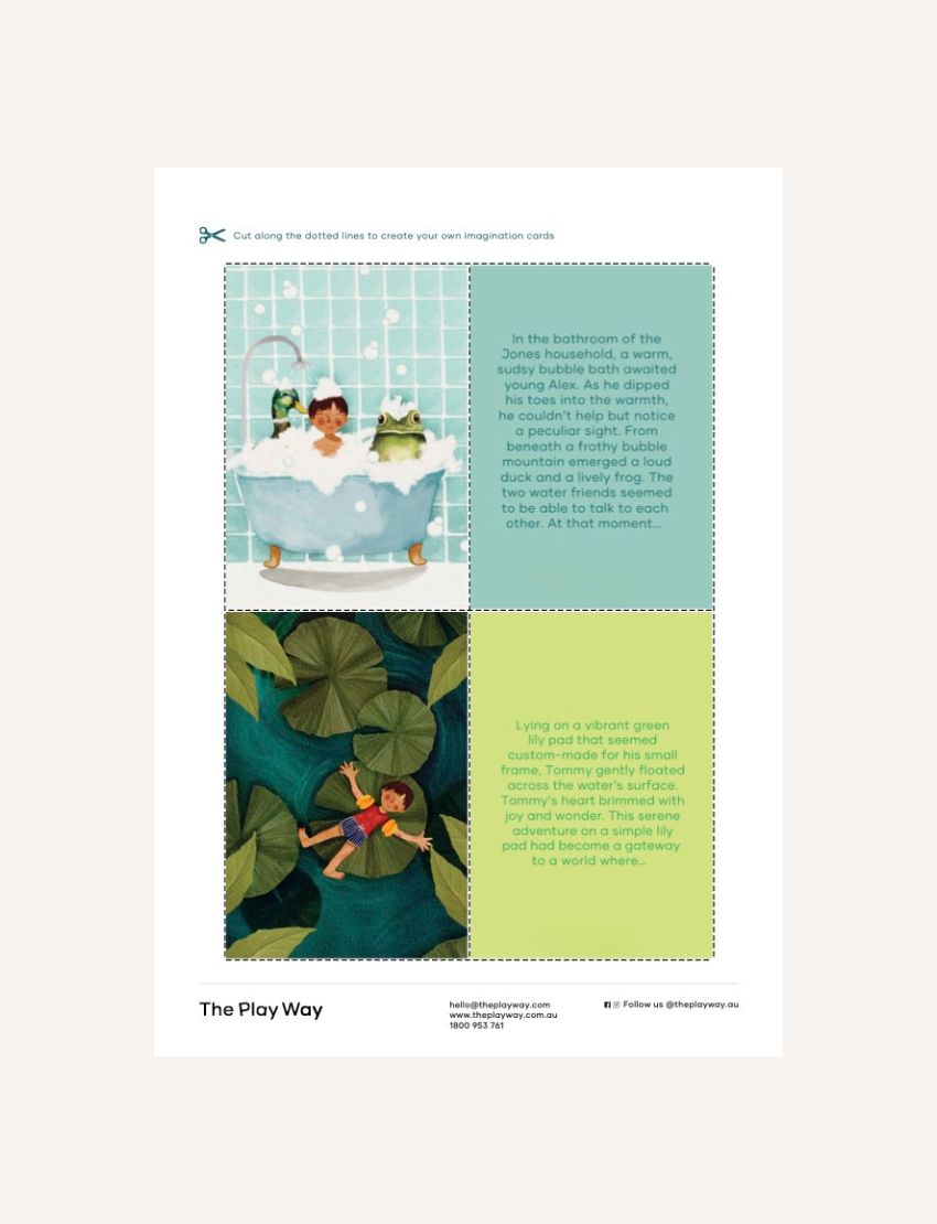 Close up of Imagination cards product packaging and description page for The Play Way.