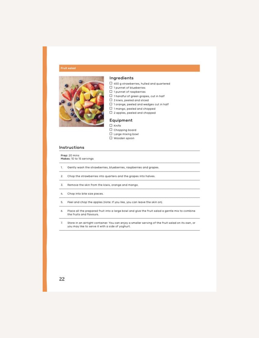 Fruit Salad Recipe: Ingredients, equipment, and step-by-step instructions for making a delicious fruit salad.