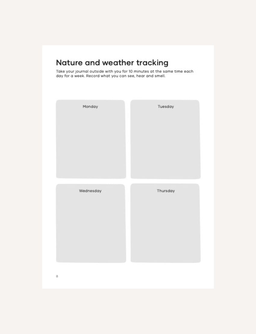 Nature Journal: Cover page for a 'Time in Nature Journal' by The Play Way, featuring a colorful rainbow.