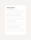 Workbook page titled 'Getting started' with questions about self-description, hobbies, and travel.