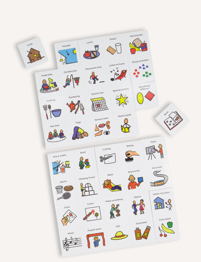 Two visual routine boards with picture magnets from Sensory Play Australia, a therapist-designed tool for daily schedules.