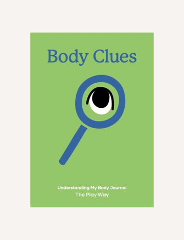 A green digital journal cover titled "Understanding My Body Journal Digital Resource" by The Play Way features blue text, a magnifying glass with an eye, and fosters children's emotional understanding.