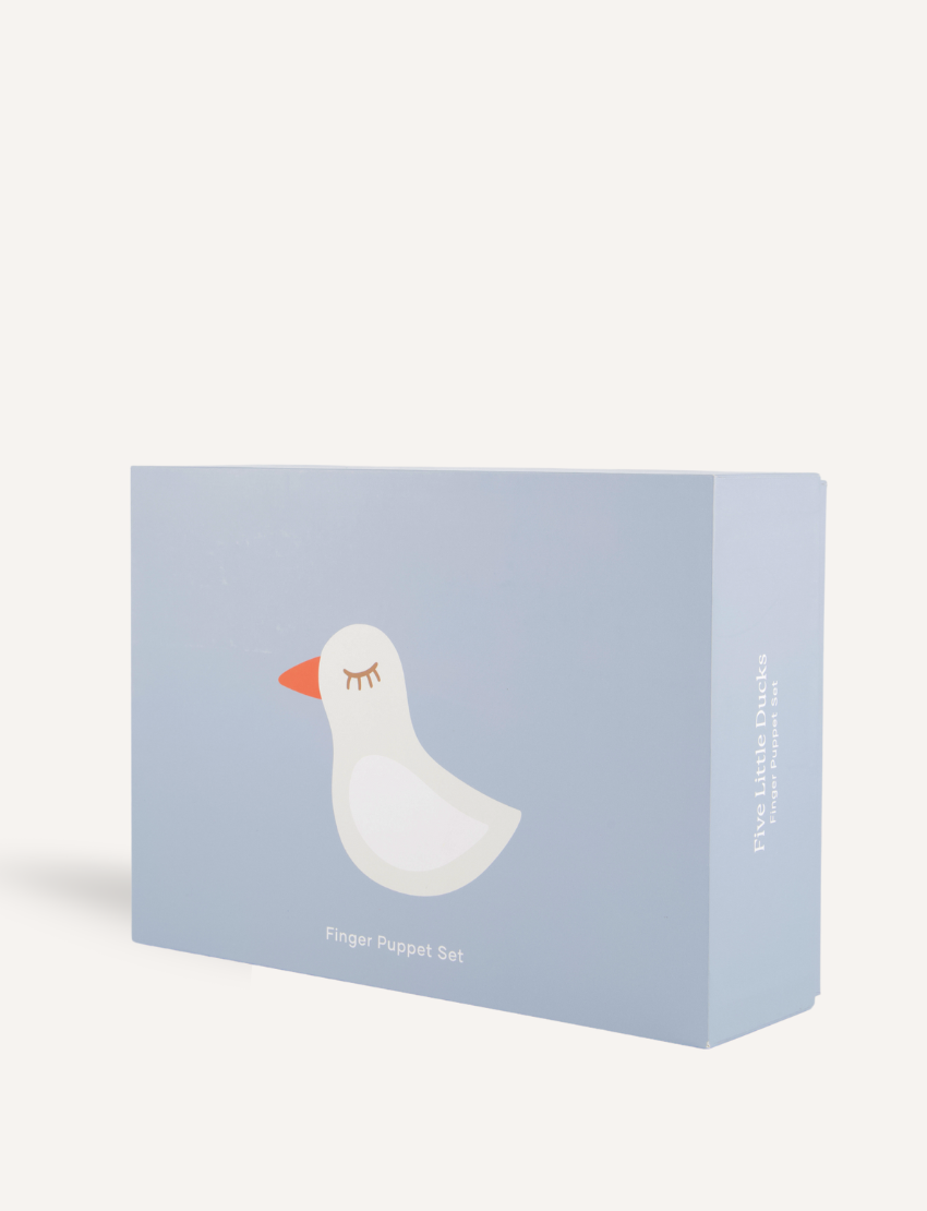 Sensory Play Australia's Five Little Ducks Finger Puppet Set box, a therapist-designed tool for learning and development.