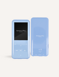 Two identical blue Sensory Play Mindful MP3 Players are displayed; one with the screen showing 