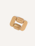 A set of three Wooden Fidgets by Sensory Play Australia is displayed on a white background. The fidgets include a grooved roller, a ring, and a geometric puzzle designed for tactile play and sensory regulation. They are placed on a white drawstring bag labeled 