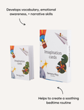 Sensory Play Australia Imagination Cards, in two sizes, develop vocabulary, emotional awareness, and narrative skills for children.