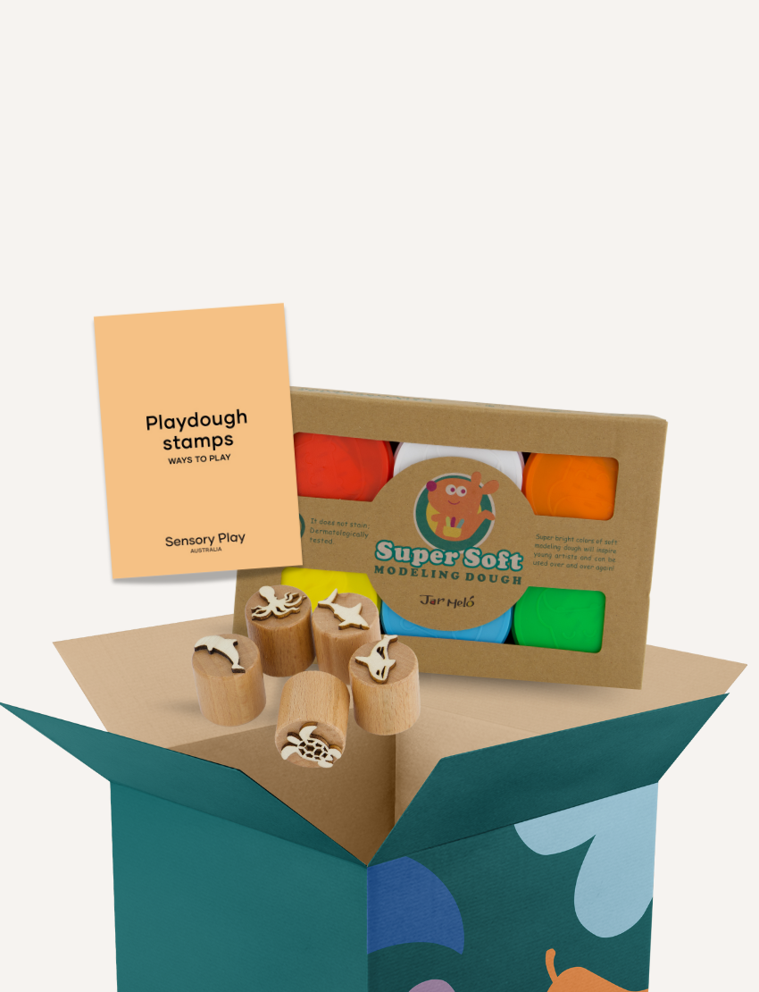 The Play Way Fine Motor Practice Playdough Kit with super-soft dough and wooden stampers, fostering hand strength, coordination, and dexterity.