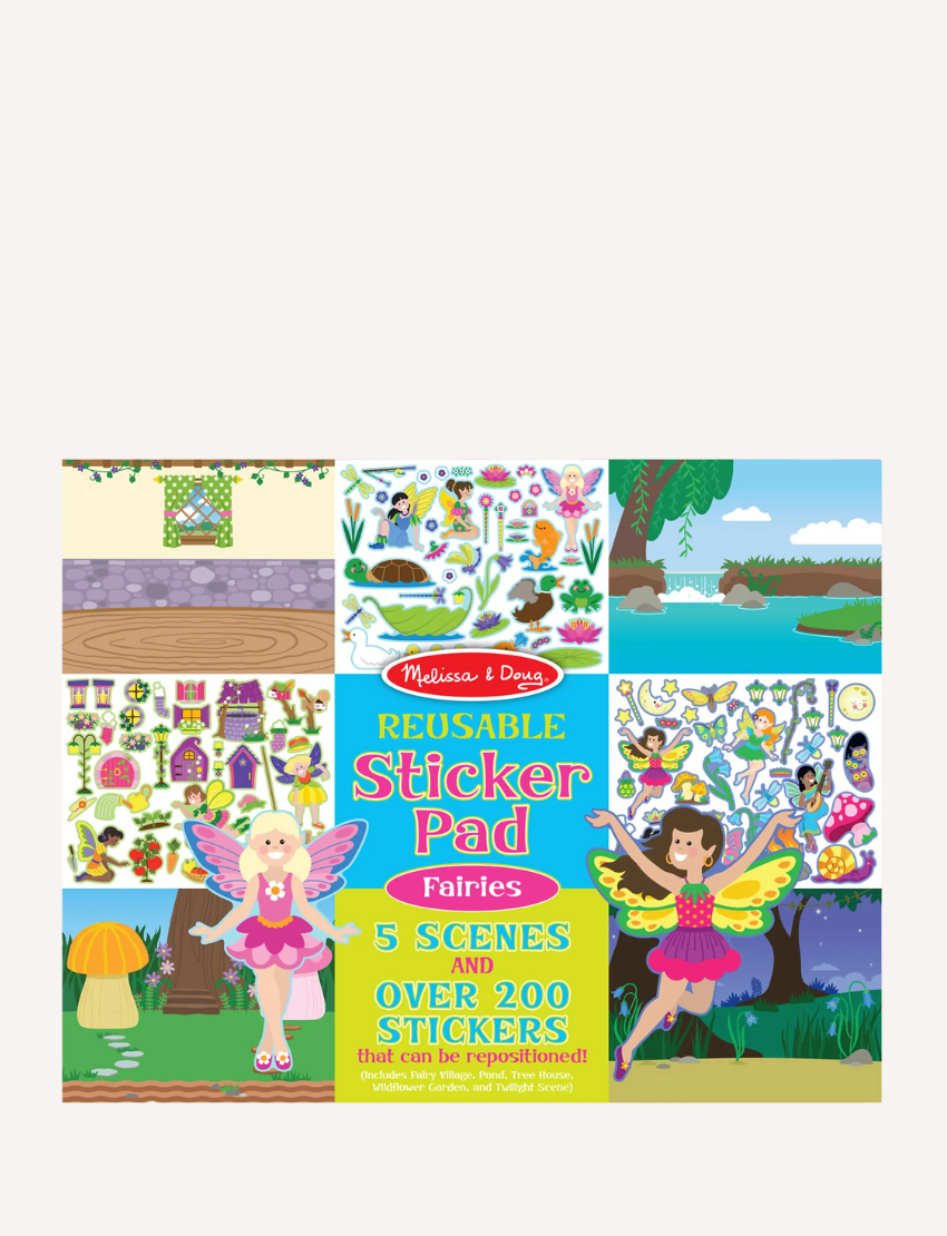 Melissa & Doug Reusable Sticker Pad: Fairies, showcasing 5 scenes and over 200 stickers.