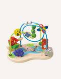 The Amazon Bead Fun by Ever Earth is a colorful wooden toy for toddlers, featuring a variety of shapes and figures, such as flowers, endangered animals, and beads. The toy includes multiple wires with beads that can be moved along the paths, designed to enhance fine motor skills and hand-eye coordination.