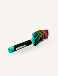 Introducing the Sensory Hair Brush - Rainbow from Sensory Play Australia, featuring a stunning gradient design that transitions beautifully from pink to turquoise. The sleek black handle includes a small label space, while its uniformly arranged bristles ensure an enjoyable hair care routine. Presented against a plain white background, this brush provides a delightful multi-sensory experience.