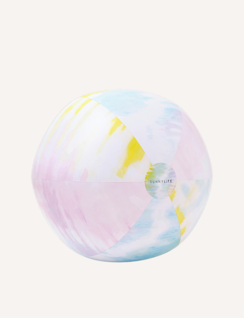 Sunnylife XL Beach Ball in Tie-Dye Sorbet design, soft pastel colors.