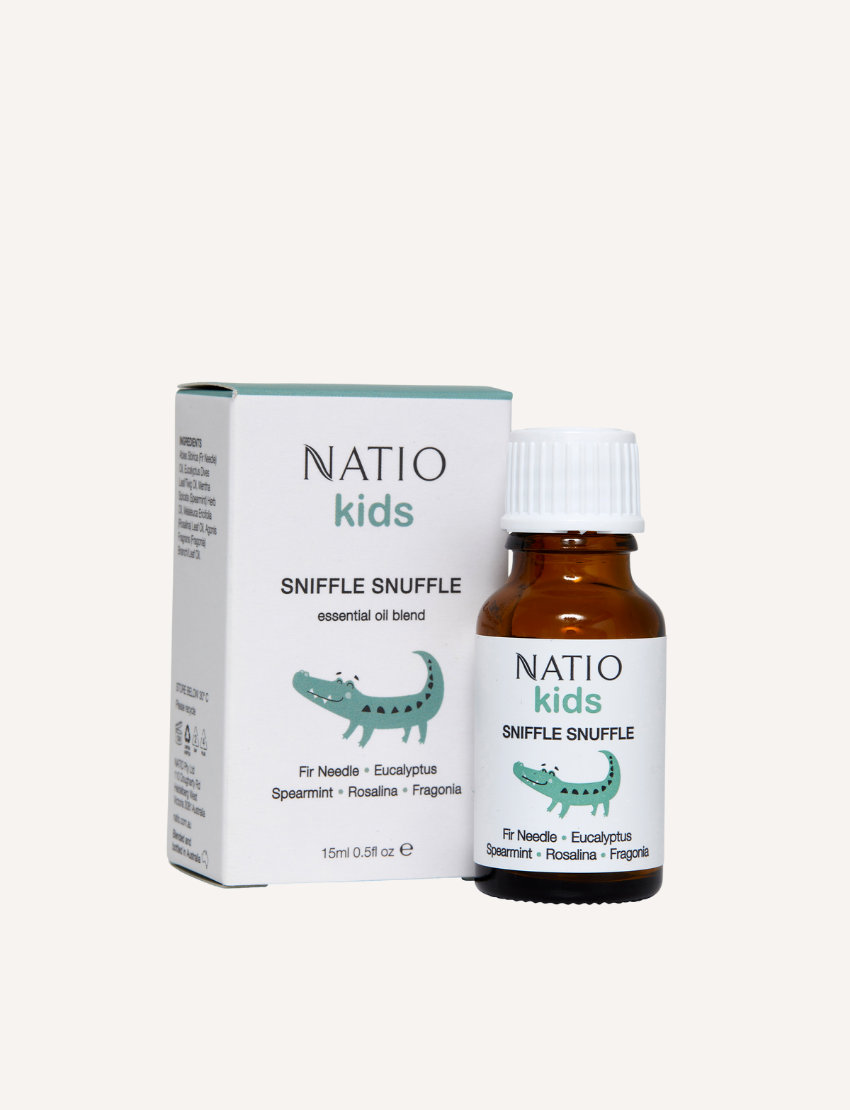 The Kids Essential Oil Blend by Natio is perfect for massage and bath, and also works wonders in an essential oil diffuser to create a supportive scent.