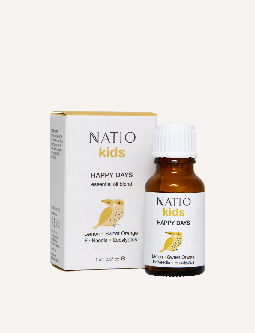 The Kids Essential Oil Blend by Natio is perfect for massage and bath, and also works wonders in an essential oil diffuser to create a supportive scent.