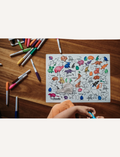 The HeyDoodle Mat by HeyDoodle is a reusable silicone mat featuring Australian wildlife outlines like koalas. It includes colorful pens for fun learning and doodling, all in a clear pouch labeled 