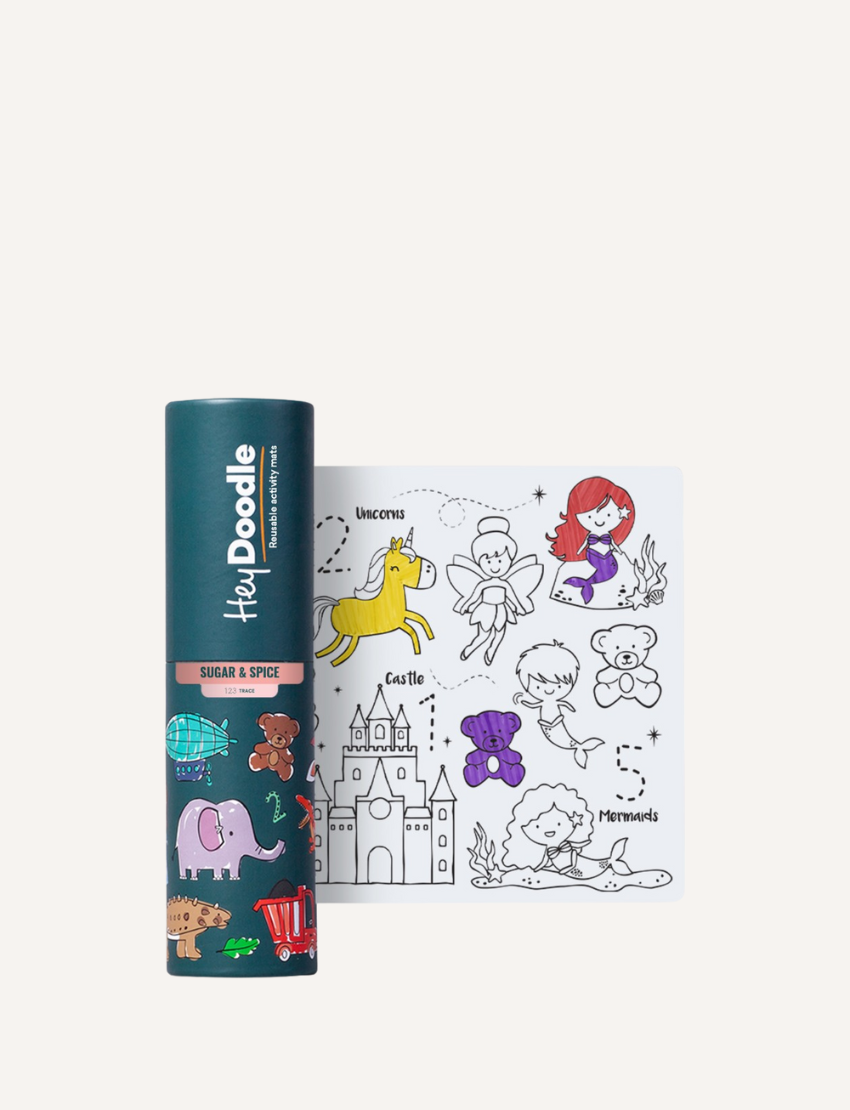 The HeyDoodle Mini Mat Mix & Match Bundle from HeyDoodle includes three kits of activity mats and markers. The designs, which can be mixed and matched, feature animals, unicorns, and dinosaurs for creative play. A label indicates "BUY 3 + SAVE 15%".