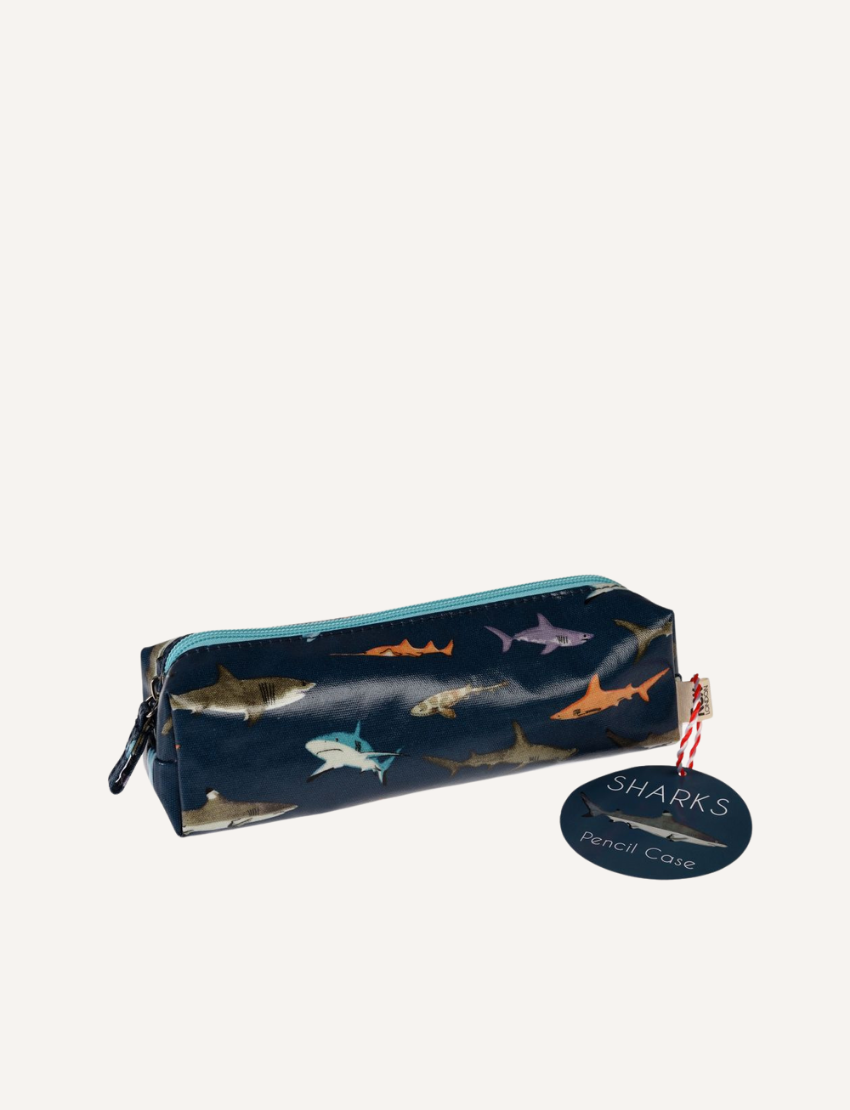 The Rex London Pencil Case by Rex London is a rectangular, zippered pencil case adorned with a vibrant floral and animal pattern on a teal background. It features a striking red zipper and comes with a round tag attached by a string, ideal for holding school supplies.