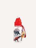 A Rex London Drink Bottle made of clear plastic with a red lid and built-in straw is displayed. The bottle features illustrations of cartoon mice and includes a tag that reads 