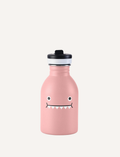 The Noodoll Stainless Steel Bottle features a green design with cartoonish circular eyes and a jagged mouth, complemented by a leak-proof black lid with silver trim, making it stand out on its simple white background.