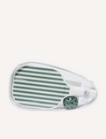 Two paddles from the Sunnylife Pickleball Set, featuring green and white stripes, are placed side by side. A green pickleball with holes is situated nearby on a simple white background.