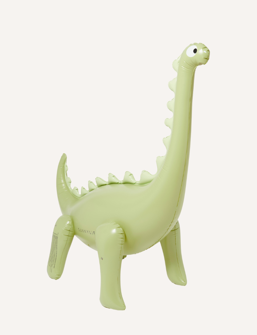 The Giant Snake Sprinkler by Sunnylife, with its yellow and white striped inflatable design, googly eyes, and orange tongue, brings fun to the backyard. Crafted from durable PVC, its long, wavy body has two rounded bases for stability.