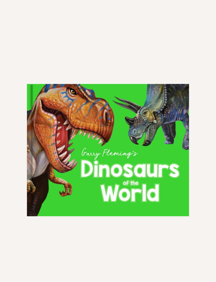 Illustrated comparison from the "Discover the Dinosaurs of the World (Neon Edition)" by Lake Press. The left side highlights dinosaurs, insects, and plants from the Triassic period, while the right side showcases dinosaurs, flying reptiles, and sea creatures from the Jurassic period. Text provides timelines of these periods.